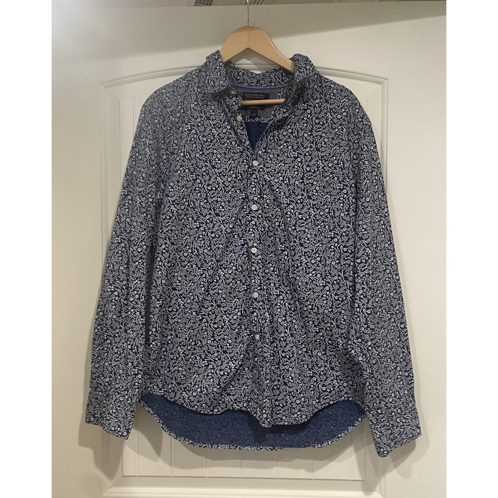 Mens Banana Republic Grant Fit Non Iron Long Sleeve Button Up‎ Shirt Size Large